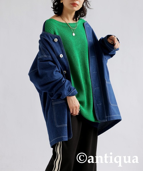 antiqua（アンティカ）の「麻タッチリバーシブルトップス（ニット/セーター・レディース・グリーン/レッド/ベージュ・ONESIZE）」の9枚目の写真