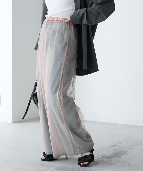 seyto サイズ1 / チュールレイヤードシアーワイドパンツ Tulle layered sheer wide pants / チュールレイヤードシアー