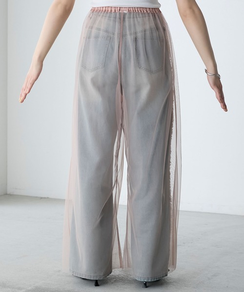 seyto サイズ3 / チュールレイヤードシアーワイドパンツ 楊柳シアードット柄ストレートワイドパンツ [M3966] | SALE
