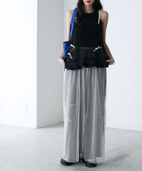 seytoサイズ3 / チュールレイヤードシアーワイドパンツ seyto（セイト）の「Tulle layered sheer wide pants / チュール