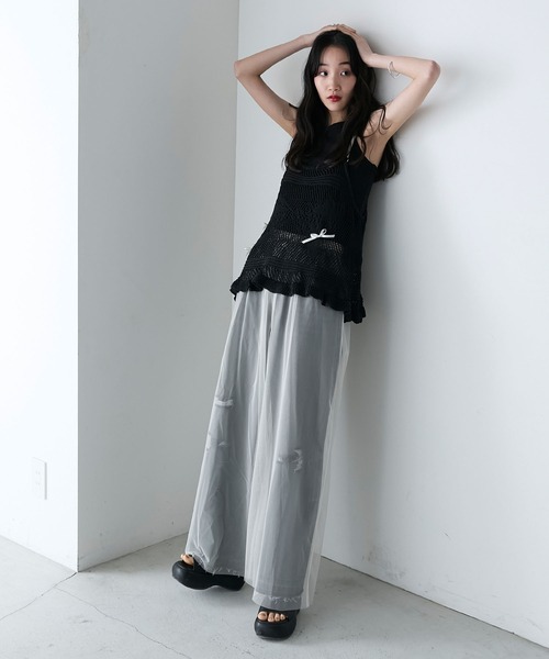 seyto サイズ3 / チュールレイヤードシアーワイドパンツ Tulle layered sheer wide pants / チュールレイヤードシアー
