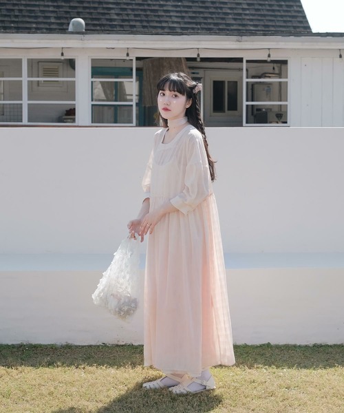 miolite（ミオライト）の「シアー チェック フレア ワンピース miolite（ワンピース・レディース・ホワイト/ベビーピンク/ブルーグリーン・M）」の3枚目の写真