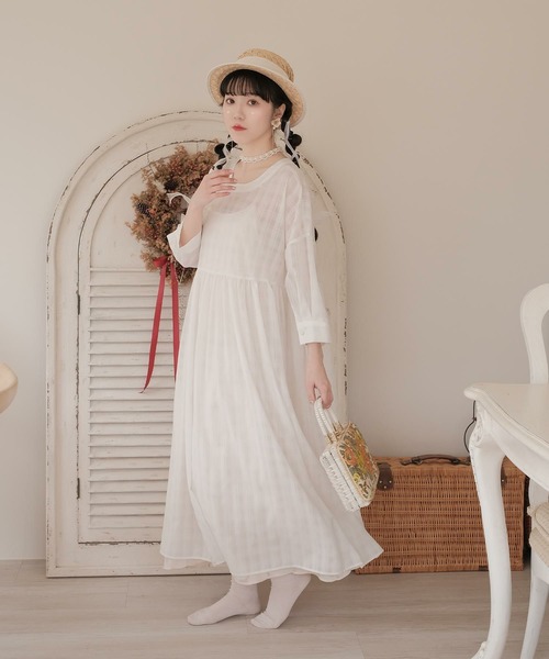 miolite（ミオライト）の「シアー チェック フレア ワンピース miolite（ワンピース・レディース・ホワイト/ベビーピンク/ブルーグリーン・M）」の2枚目の写真