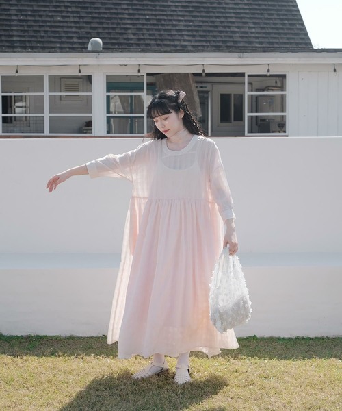 miolite（ミオライト）の「シアー チェック フレア ワンピース miolite（ワンピース・レディース・ホワイト/ベビーピンク/ブルーグリーン・M）」の8枚目の写真