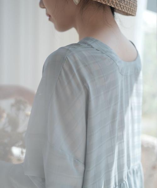 miolite（ミオライト）の「シアー チェック フレア ワンピース miolite（ワンピース・レディース・ホワイト/ベビーピンク/ブルーグリーン・M）」の12枚目の写真