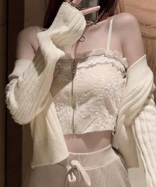 Lace Ladies(レースレディース)の「フリルレース フロントジップ カップ付き ビスチェ(キャミソール・レディース・アイボリー/ブラック・FREE)」の9枚目の写真