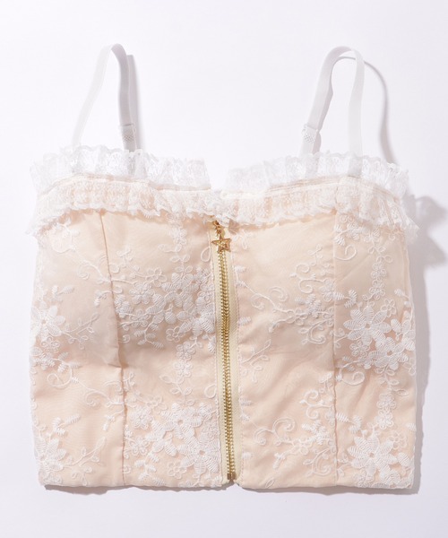 セール】フリルレース フロントジップ カップ付き ビスチェ