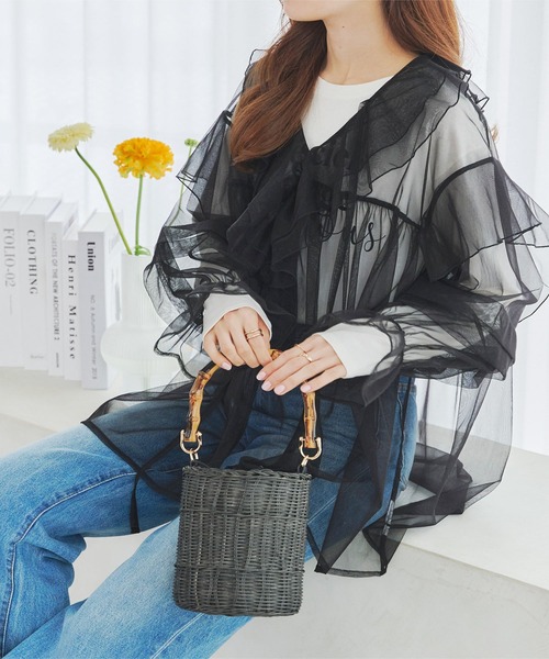 KOBE LETTUCE（コウベレタス）の「バンブーハンドルラタンバッグ（ハンドバッグ・レディース・ブラック/ベージュ・F）」の9枚目の写真