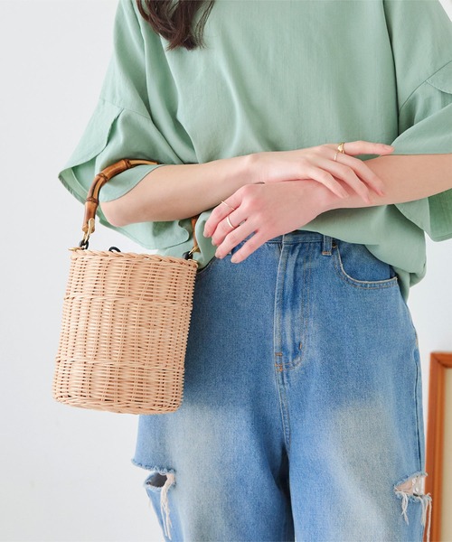 KOBE LETTUCE（コウベレタス）の「バンブーハンドルラタンバッグ（ハンドバッグ・レディース・ブラック/ベージュ・F）」の15枚目の写真