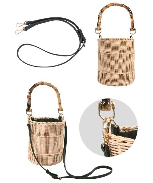 KOBE LETTUCE（コウベレタス）の「バンブーハンドルラタンバッグ（ハンドバッグ・レディース・ブラック/ベージュ・F）」の3枚目の写真