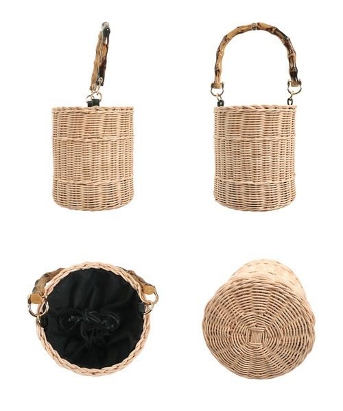 KOBE LETTUCE（コウベレタス）の「バンブーハンドルラタンバッグ（ハンドバッグ・レディース・ブラック/ベージュ・F）」の4枚目の写真