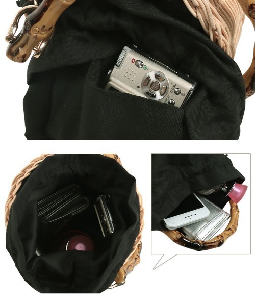 KOBE LETTUCE（コウベレタス）の「バンブーハンドルラタンバッグ（ハンドバッグ・レディース・ブラック/ベージュ・F）」の6枚目の写真