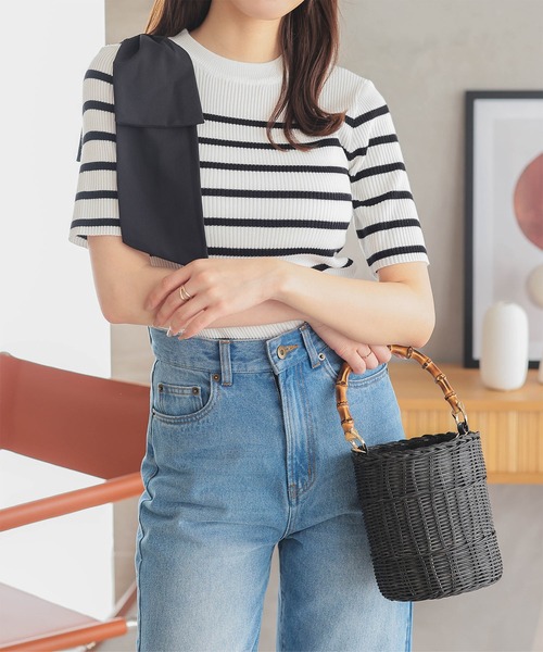 KOBE LETTUCE（コウベレタス）の「バンブーハンドルラタンバッグ（ハンドバッグ・レディース・ブラック/ベージュ・F）」の19枚目の写真