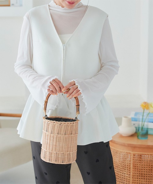 KOBE LETTUCE（コウベレタス）の「バンブーハンドルラタンバッグ（ハンドバッグ・レディース・ブラック/ベージュ・F）」の22枚目の写真