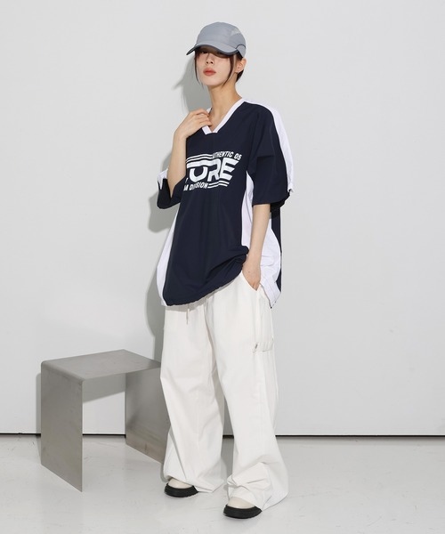 FOLLOWIN（フォロウィン）の「[UNISEX][カタチ綺麗！！]サイドスナップダブルアジャストバルーンワイドパンツ（カーゴパンツ・レディース・ホワイト/ブラック・FREE）」の21枚目の写真
