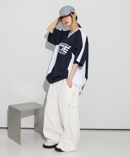 FOLLOWIN（フォロウィン）の「[UNISEX][カタチ綺麗！！]サイドスナップダブルアジャストバルーンワイドパンツ（カーゴパンツ・レディース・ホワイト/ブラック・FREE）」の19枚目の写真