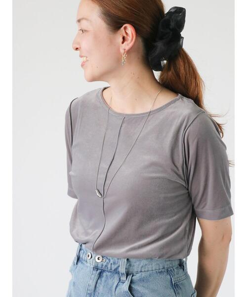 Lugnoncure(ルノンキュール)の「ベロア半袖トップス(Tシャツ/カットソー・レディース・オフホワイト/グレー/ネイビー・F)」の4枚目の写真