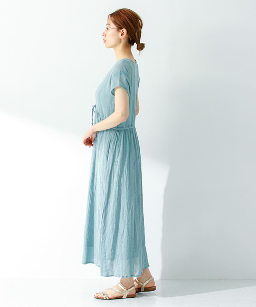 アーバンリサーチサニーレーベル　楊柳ドビーギャザーワンピース　ターコイズブルー☆ URBAN RESEARCH Sonny Label（アーバンリサーチサニーレーベル