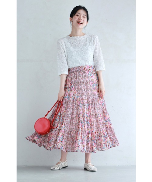 cawaii(カワイイ)の「揺れ弾むワッシャープリーツの花畑ミディアムスカート(スカート・レディース・ピンク・FREE)」の8枚目の写真