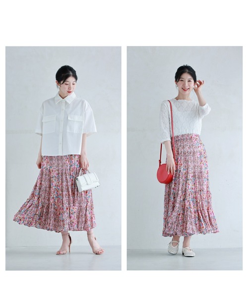 cawaii(カワイイ)の「揺れ弾むワッシャープリーツの花畑ミディアムスカート(スカート・レディース・ピンク・FREE)」の5枚目の写真