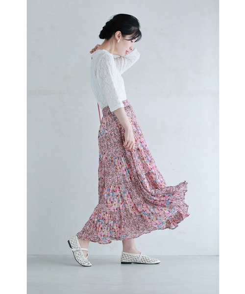 cawaii(カワイイ)の「揺れ弾むワッシャープリーツの花畑ミディアムスカート(スカート・レディース・ピンク・FREE)」の3枚目の写真