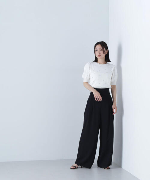 パフスリーブビジューニット NATURAL BEAUTY BASIC（ナチュラルビューティーベーシック）の