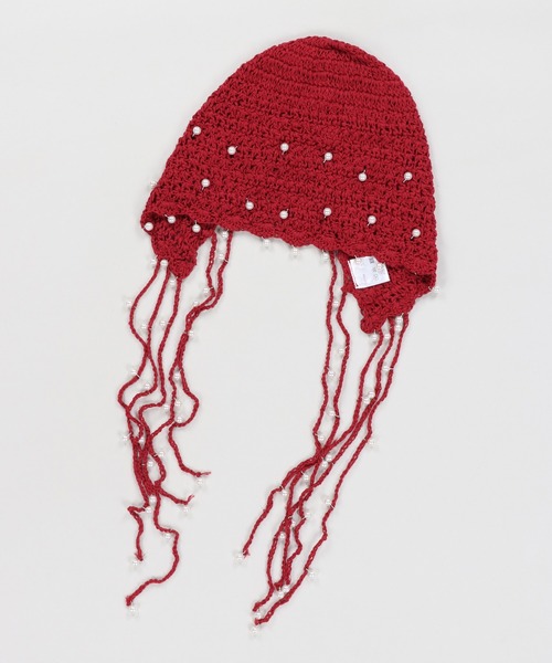 SPINNS（スピンズ）の「ミニパール付 サマーニットキャップ（ニットキャップ/ビーニー・レディース・ブラック/アイボリー/レッド・ONESIZE）」の3枚目の写真