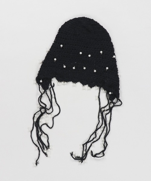 SPINNS（スピンズ）の「ミニパール付 サマーニットキャップ（ニットキャップ/ビーニー・レディース・ブラック/アイボリー/レッド・ONESIZE）」の4枚目の写真