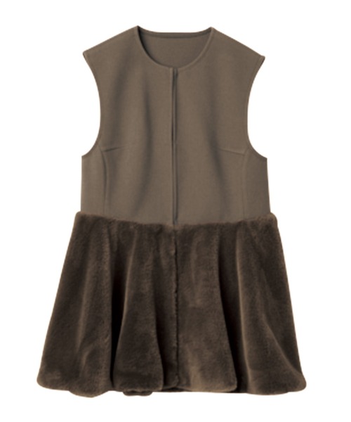 RANAN（ラナン）の「ノーカラーペプラムファーベスト（ベスト・レディース・モカ/アイボリー/ブラック・S/M/L/LL）」の8枚目の写真