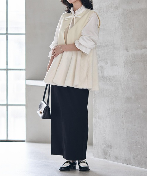 RANAN（ラナン）の「ノーカラーペプラムファーベスト（ベスト・レディース・モカ/アイボリー/ブラック・S/M/L/LL）」の9枚目の写真