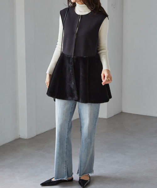 セール】ノーカラーペプラムファーベスト（ベスト）｜RANAN（ラナン