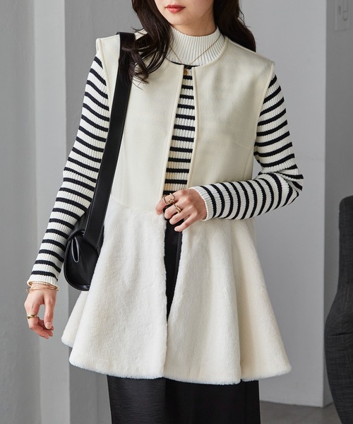 RANAN（ラナン）の「ノーカラーペプラムファーベスト（ベスト・レディース・モカ/アイボリー/ブラック・S/M/L/LL）」の19枚目の写真