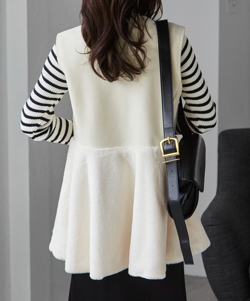 RANAN（ラナン）の「ノーカラーペプラムファーベスト（ベスト・レディース・モカ/アイボリー/ブラック・S/M/L/LL）」の20枚目の写真