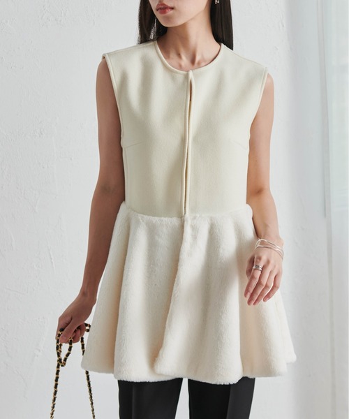 RANAN（ラナン）の「ノーカラーペプラムファーベスト（ベスト・レディース・モカ/アイボリー/ブラック・S/M/L/LL）」の22枚目の写真
