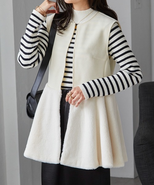 RANAN（ラナン）の「ノーカラーペプラムファーベスト（ベスト・レディース・モカ/アイボリー/ブラック・S/M/L/LL）」の18枚目の写真