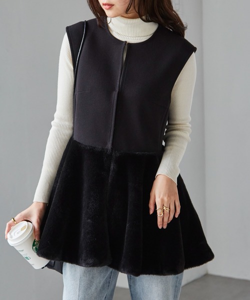 なしなし　おまとめ2点商品　ストーリーナイン　ペプラムファーベスト セール】ノーカラーペプラムファーベスト（ベスト）｜RANAN（ラナン