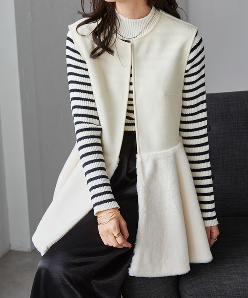 RANAN（ラナン）の「ノーカラーペプラムファーベスト（ベスト・レディース・モカ/アイボリー/ブラック・S/M/L/LL）」の17枚目の写真