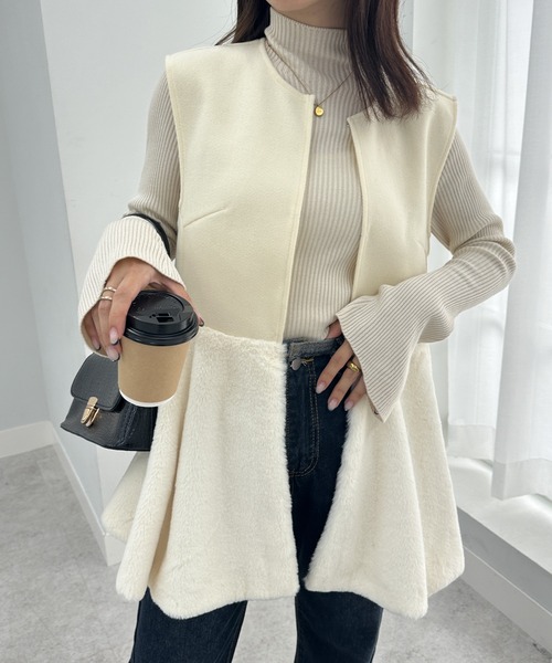 セール】ノーカラーペプラムファーベスト（ベスト）｜RANAN（ラナン