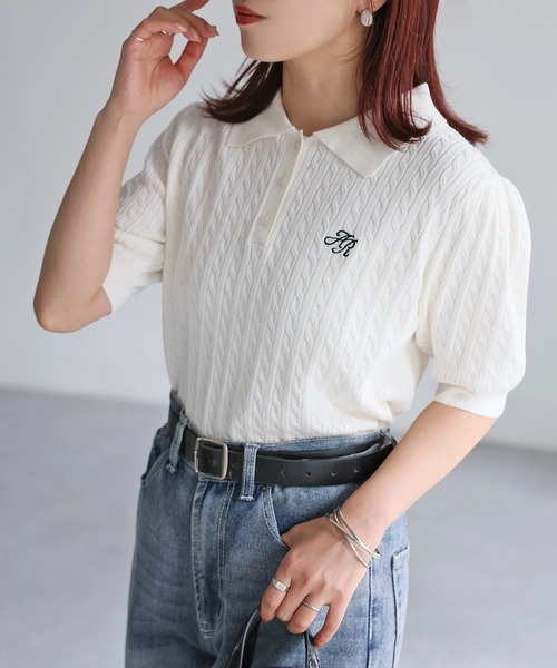 セール】ロゴ刺繍半袖ポロニット（ニット/セーター）｜Riberry