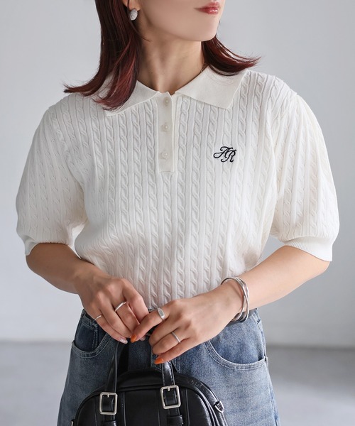 セール】ロゴ刺繍半袖ポロニット（ニット/セーター）｜Riberry