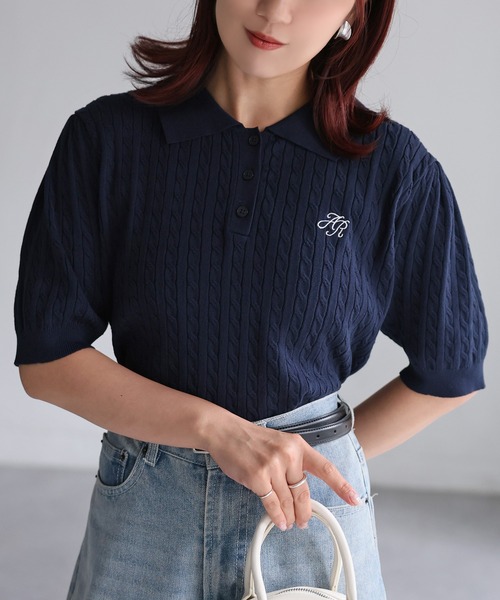 セール】ロゴ刺繍半袖ポロニット（ニット/セーター）｜Riberry