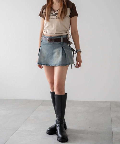 dispark（ディスパーク）の「DISPARK/ポケットリボンヴィンテージミニスカパン（デニムスカート・レディース・ブルー系1・FREE）」の2枚目の写真