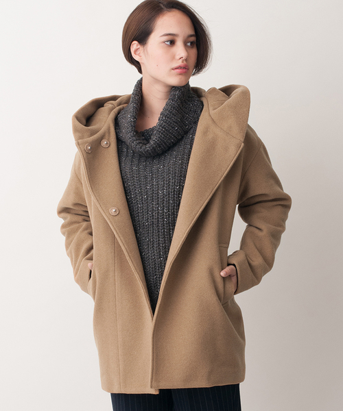 ikka(イッカ)の「ウールハーフフーテッドコート(ピーコート・レディース・グレー/オリーブ/ブラック/ベージュ・MEDIUM/LARGE)」の3枚目の写真