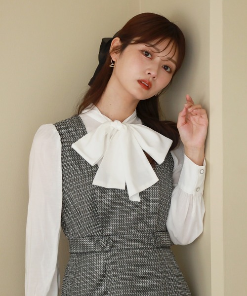 Cheek（チーク）の「ドッキングボウタイミニジャンスカ（ジャンパースカート・レディース・グリーン/ブラック/グレー・MEDIUM）」の9枚目の写真