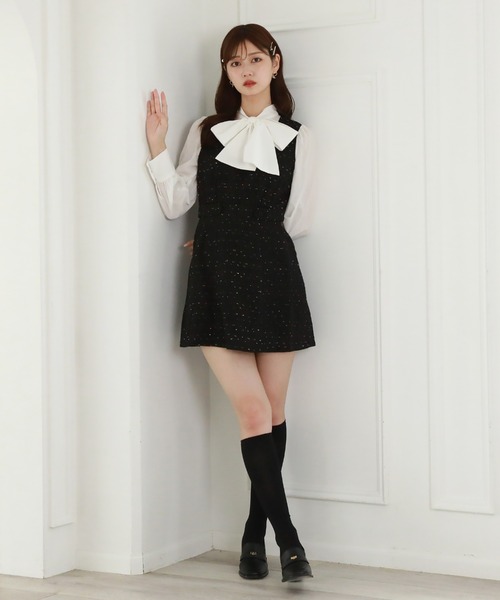 Cheek（チーク）の「ドッキングボウタイミニジャンスカ（ジャンパースカート・レディース・グリーン/ブラック/グレー・MEDIUM）」の12枚目の写真