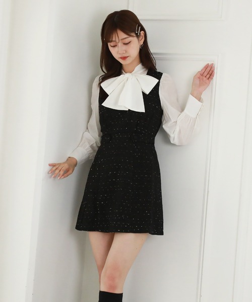 Cheek（チーク）の「ドッキングボウタイミニジャンスカ（ジャンパースカート・レディース・グリーン/ブラック/グレー・MEDIUM）」の15枚目の写真