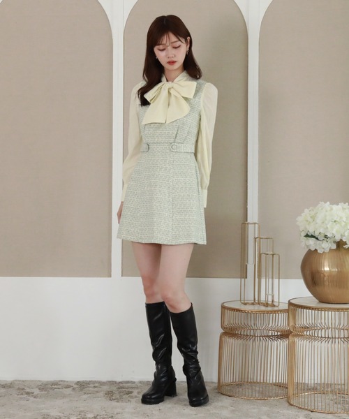 Cheek（チーク）の「ドッキングボウタイミニジャンスカ（ジャンパースカート・レディース・グリーン/ブラック/グレー・MEDIUM）」の21枚目の写真