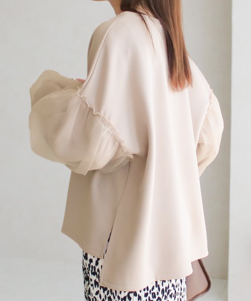 Social GIRL（ソーシャルガール）の「ダンボール オーガンジー ボリューム袖 トップス スウェット トレーナー（スウェット・レディース・アイボリー/ブラック/ベージュ・M）」の7枚目の写真