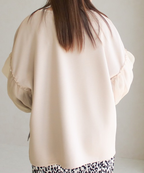 Social GIRL（ソーシャルガール）の「ダンボール オーガンジー ボリューム袖 トップス スウェット トレーナー（スウェット・レディース・アイボリー/ブラック/ベージュ・M）」の5枚目の写真