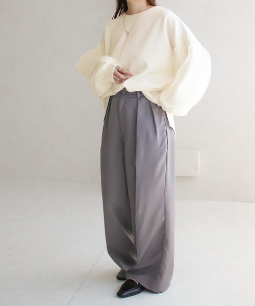 Social GIRL（ソーシャルガール）の「ダンボール オーガンジー ボリューム袖 トップス スウェット トレーナー（スウェット・レディース・アイボリー/ブラック/ベージュ・M）」の18枚目の写真